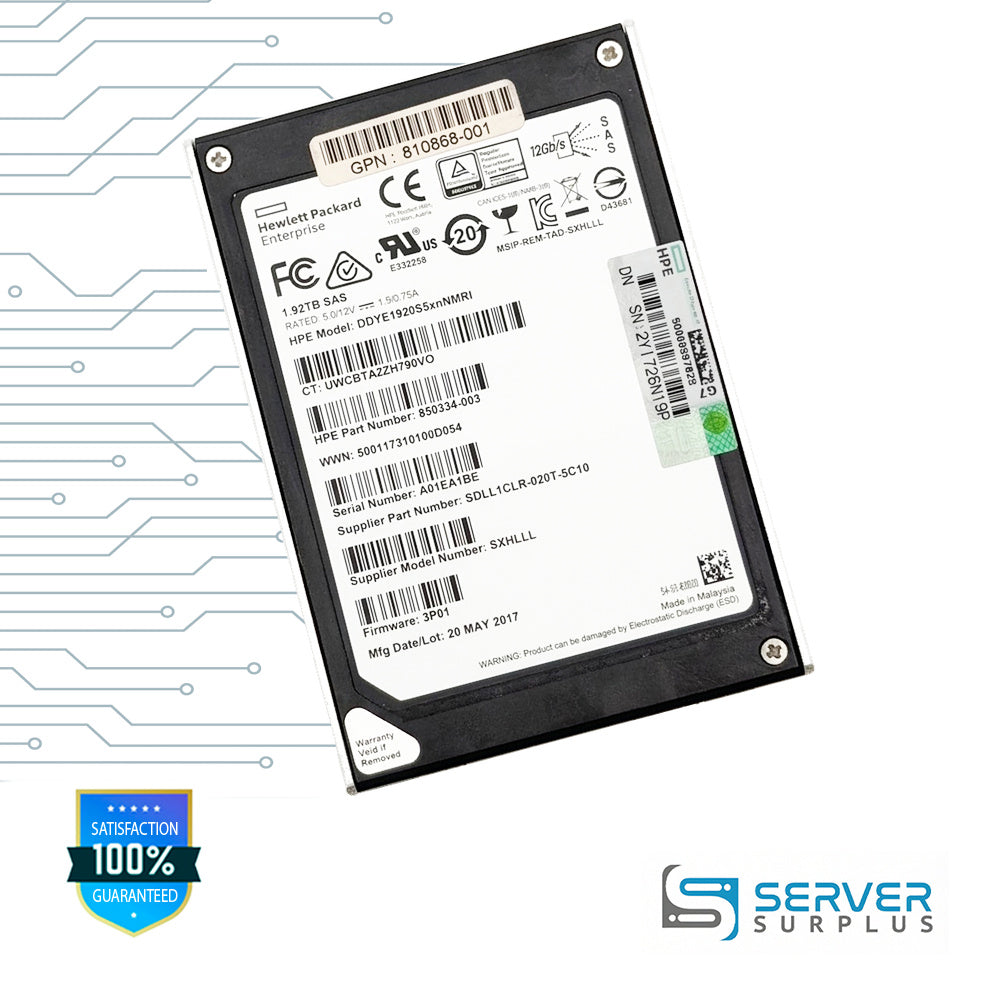 HPE DDYE1920S5xNNMRI 1.92TB SAS 12Gb/s 2.5 in Enterprise SSD | 850334-003 | SDLL1CLR-020T-5C10 | 810868-001 | UWCBTA2ZH790VO