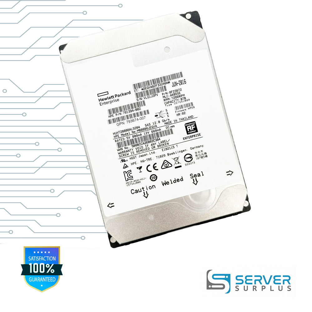 HPE Ultrastar He8 8TB SAS 12Gb/s 512e 3.5 in Enterprise HDD | 791394-002 | 0F23672 | 793674-007 | MB8000JEQVA