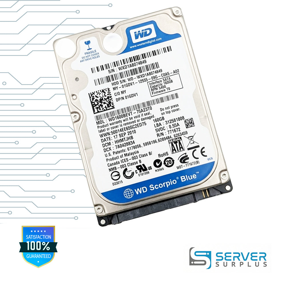 Dell Scorpio Blue 160GB SATA 5.4K 2.5 in Enterprise HDD | 01GDV1 | WD1600BEVT-75A23T0 | 1GDV1