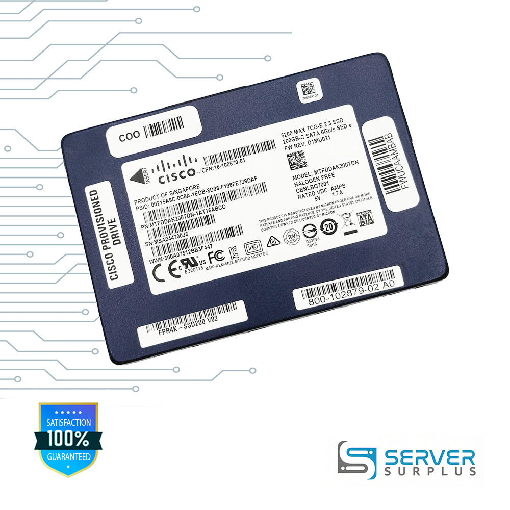 Cisco 5200 MAX TCG-E 200GB SATA 6Gb/s 2.5 in Enterprise SSD | 16-100670-01 | MTFDDAK200TDN-1AT16ABCC