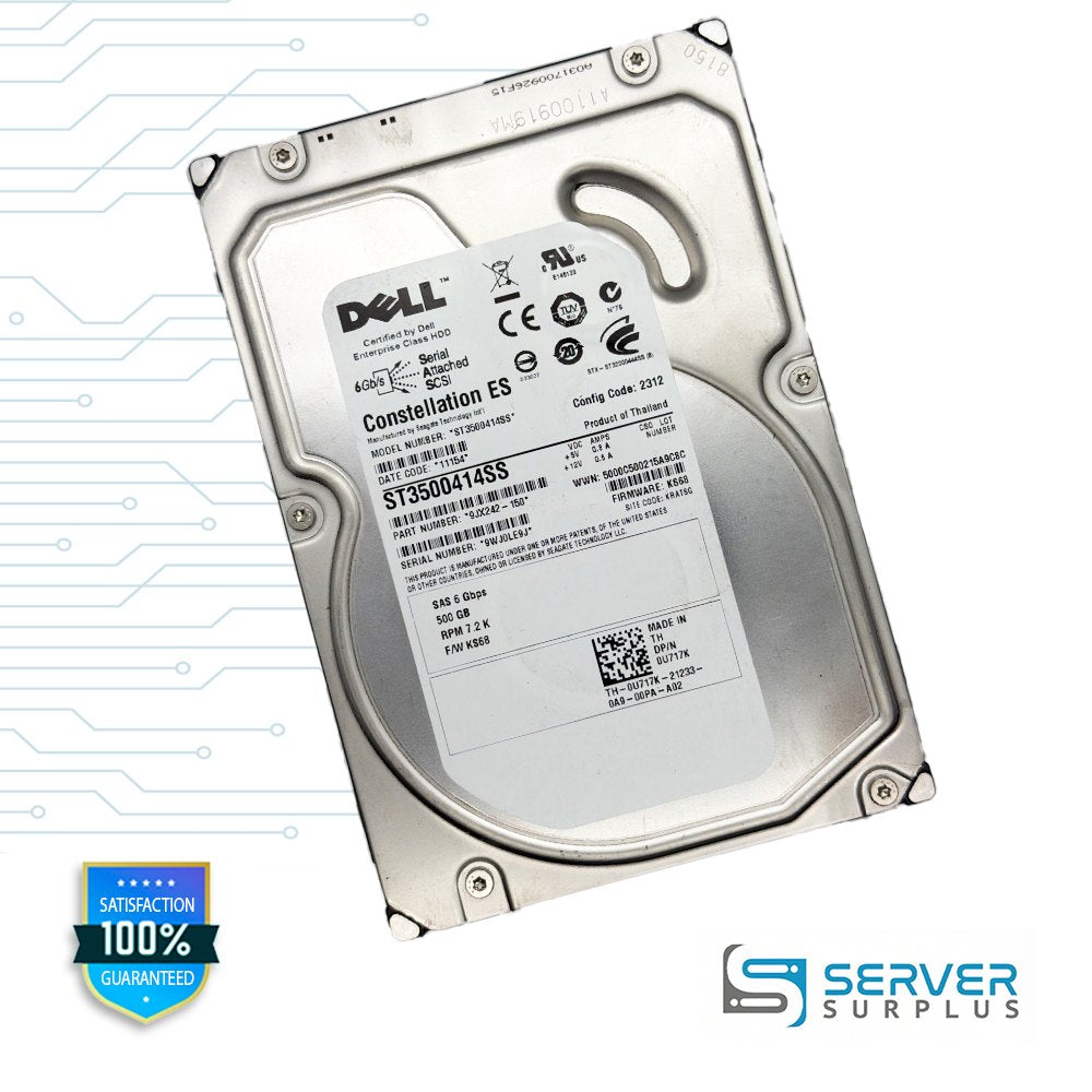 Dell Constellation ES 500GB SAS 6Gb/s 3.5 in Enterprise HDD | 0U717K | ST3500414SS | U717K