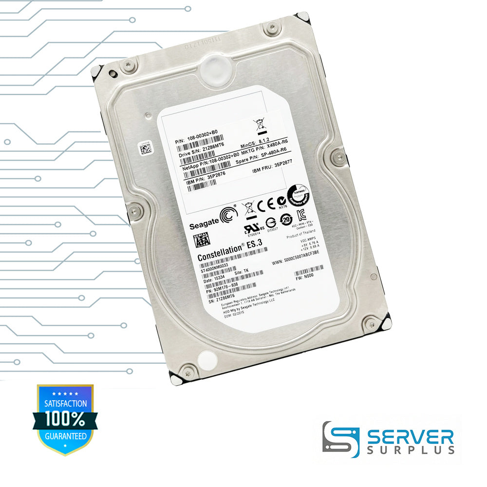 NetApp Constellation ES.3 4TB SAS 3.5 in Enterprise HDD | 108-00302+B0 | ST4000NM0033 | X480A-R6 | SP-480A-R6 | 35P2876 | 35P2877