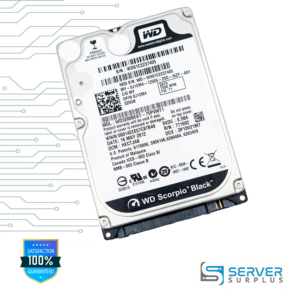 Dell Scorpio Black 320GB SATA 7.2K 2.5 in Enterprise HDD | 0J1CM4 | WD3200BEKT-75PVMT1 | J1CM4