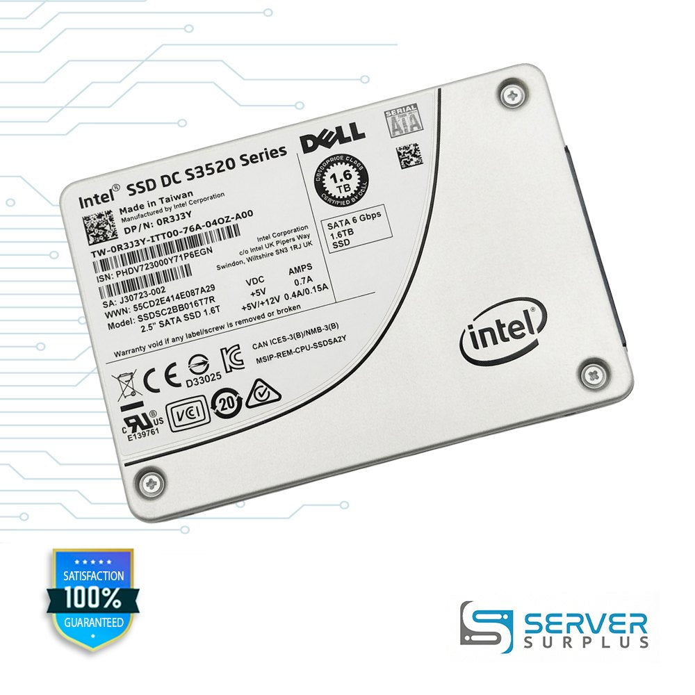 Dell SSD DC S3520 Series 1.6TB SATA 6Gb/s 2.5 in Enterprise SSD | 0R3J3Y | SSDSC2BB016T7R | R3J3Y