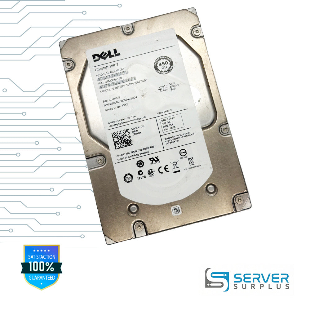 Dell Cheetah 15K.7 450GB SAS 6Gb/s 3.5 in Enterprise HDD | 0R749K | ST3450857SS | 9FM066-150 | CN-0R749K-72622-285-00BY-A02 | R749K