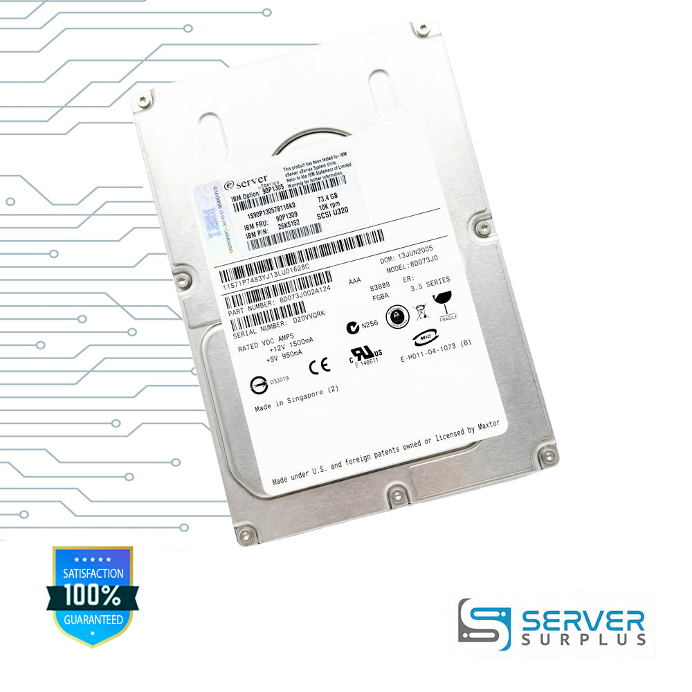 IBM 8D073J0 73.4GB SCSI 10K RPM 3.5 in Enterprise HDD | 90P1309 | 8D073J002A124 | 90P1305 | 26K5152