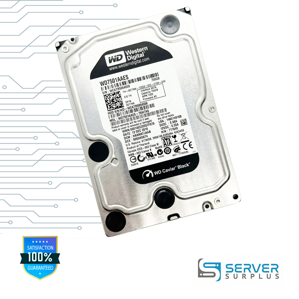 Dell Caviar Black 750GB SATA 7.2K 3.5 in Enterprise HDD | 00T7NX | WD7501AAES | 0T7NX