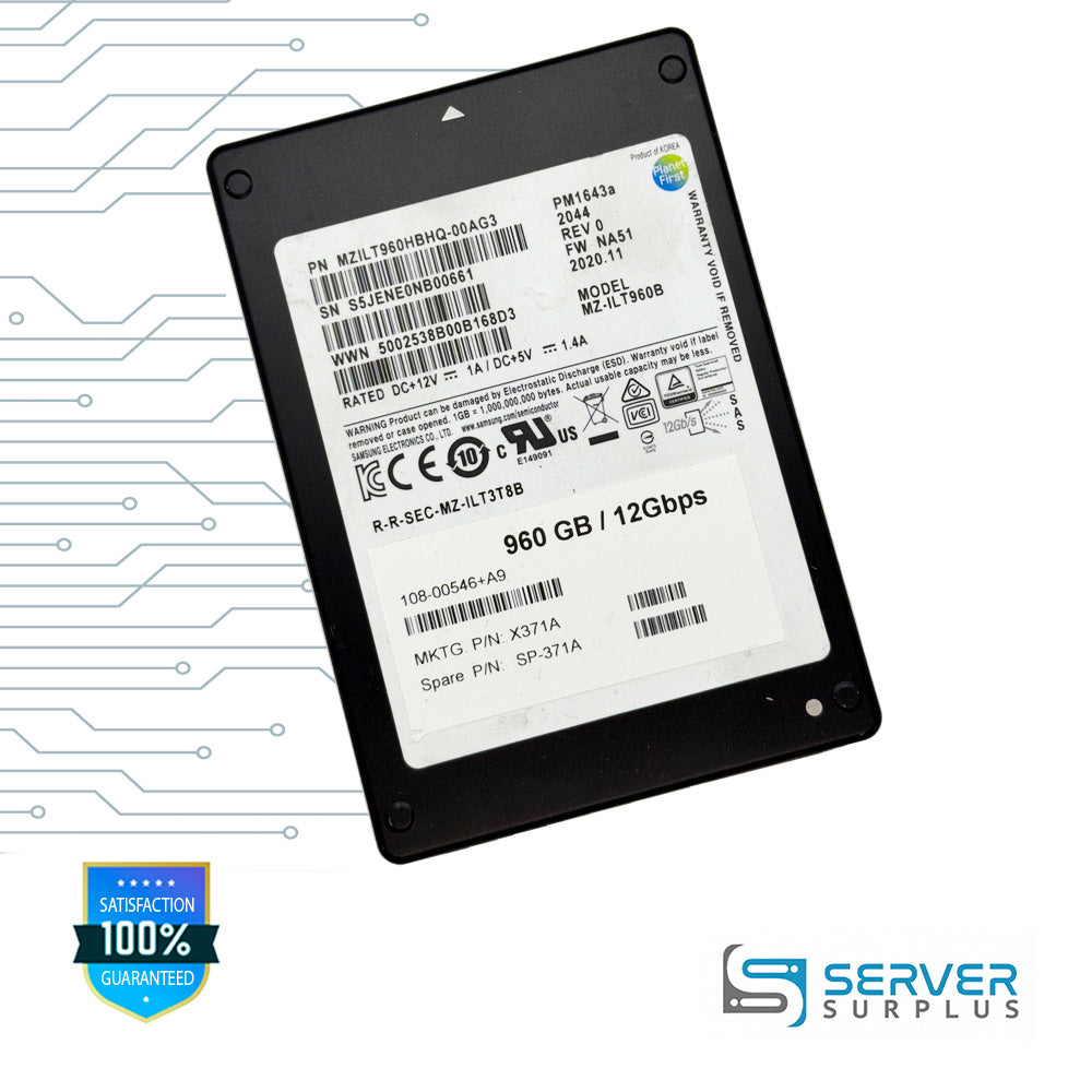 Samsung PM1643a 960GB SAS 12Gb/s 12Gb/s 2.5 in Enterprise SSD | MZILT960HBHQ-00AG3