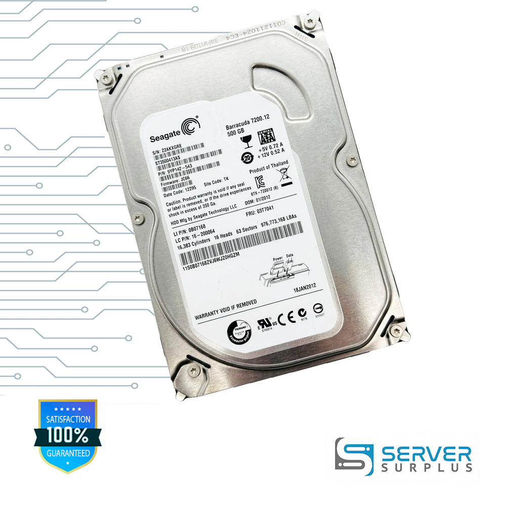 IBM Barracuda 7200.12 500GB SATA 3.5 in Enterprise HDD | 03T7041 | ST3500413AS | 0B07168 | 16-200064 | 9YP142-543