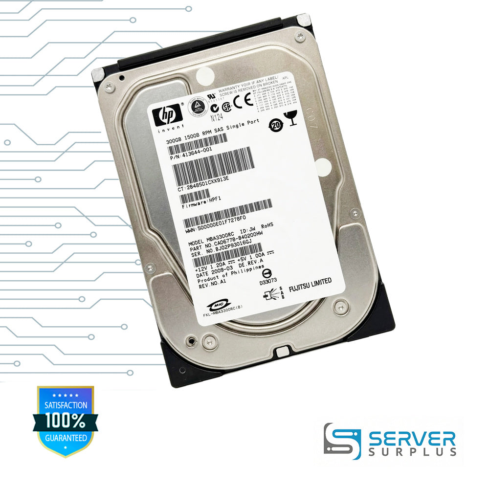 HP MBA3300RC 300GB SAS 15000 RPM 3.5 in Enterprise HDD | 413644-001 | CA06778-B40200HW | 482137-001