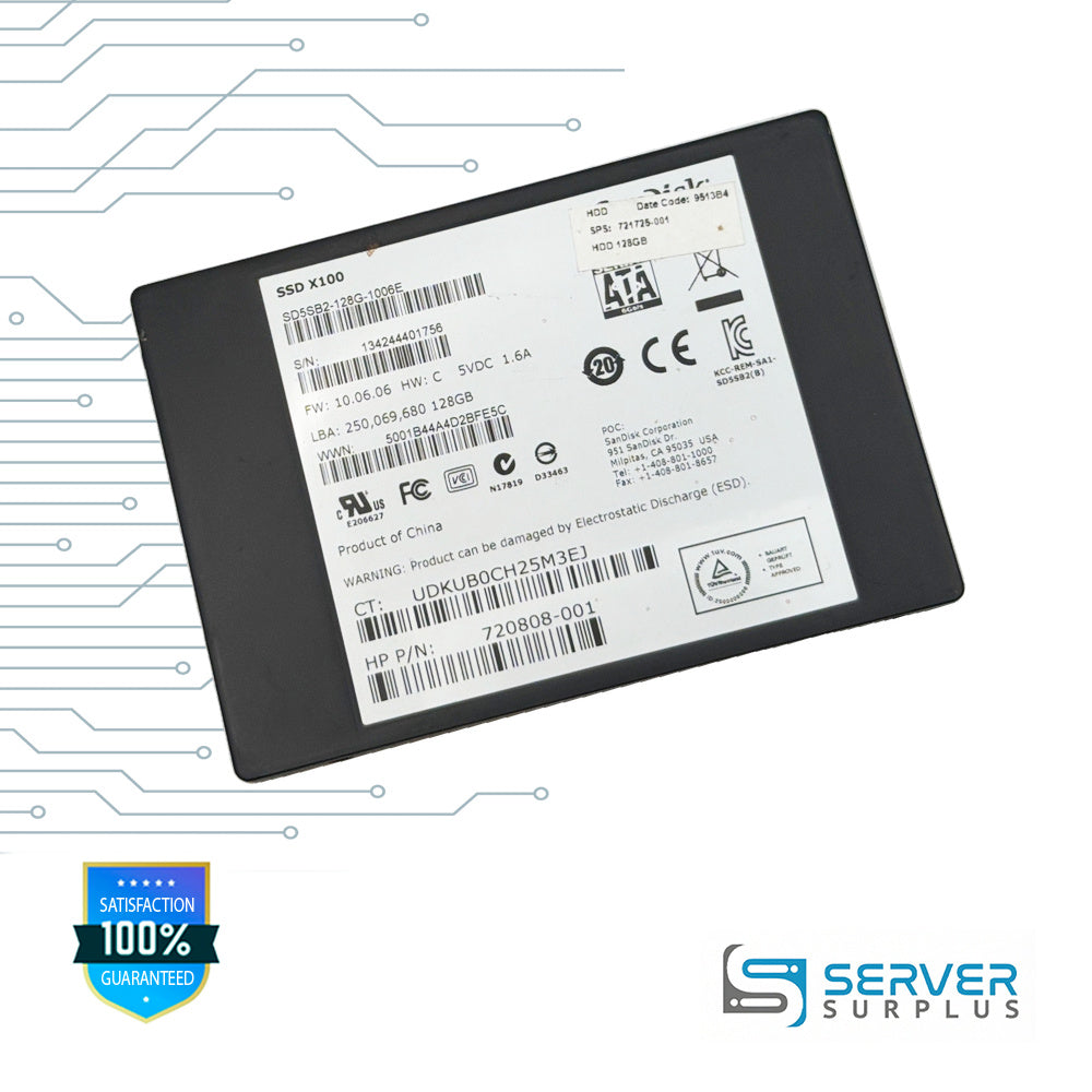 HP X100 128GB SATA 6Gb/s 2.5 in Enterprise SSD | 720808-001 | SD5SB2-128G-1006E | 721725-001