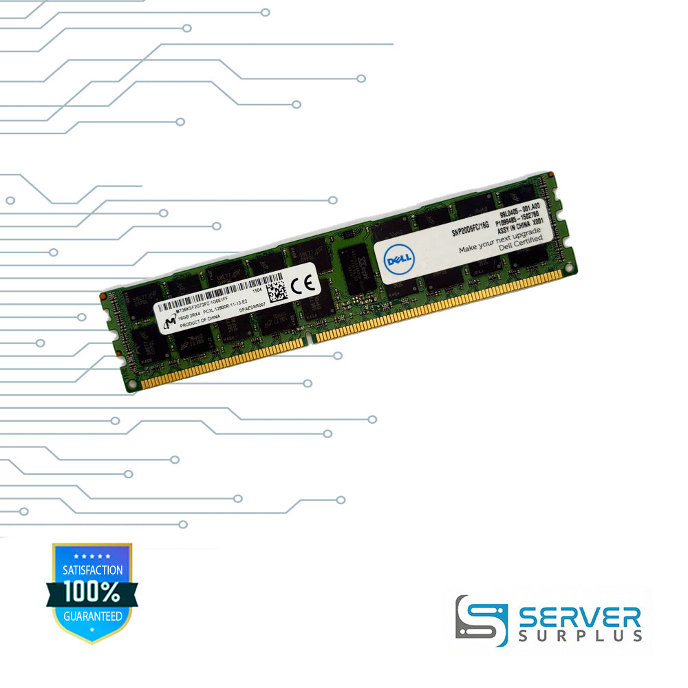 Micron 16GB DDR3L-1600 PC3L-12800 2Rx4 ECC Registered 240-Pin RDIMM Server Memory | MT36KSF2G72PZ-1G6E1FF | SNP20D6FC/16G | 99L0405-001.A00 | P1099485-1502760