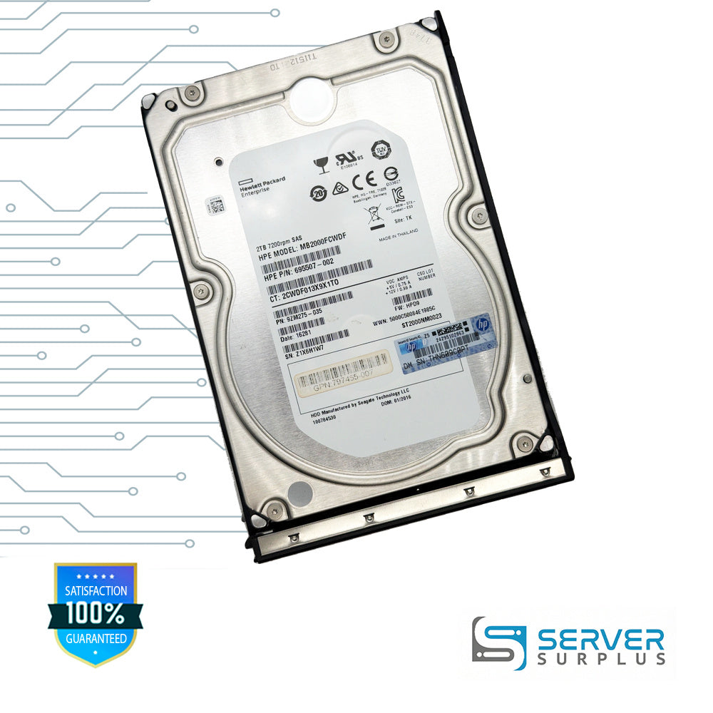 HPE MB2000FCWDF 2TB SAS 7200 RPM 3.5 in Enterprise HDD | 695507-002 | ST2000NM0023 | 797455-007