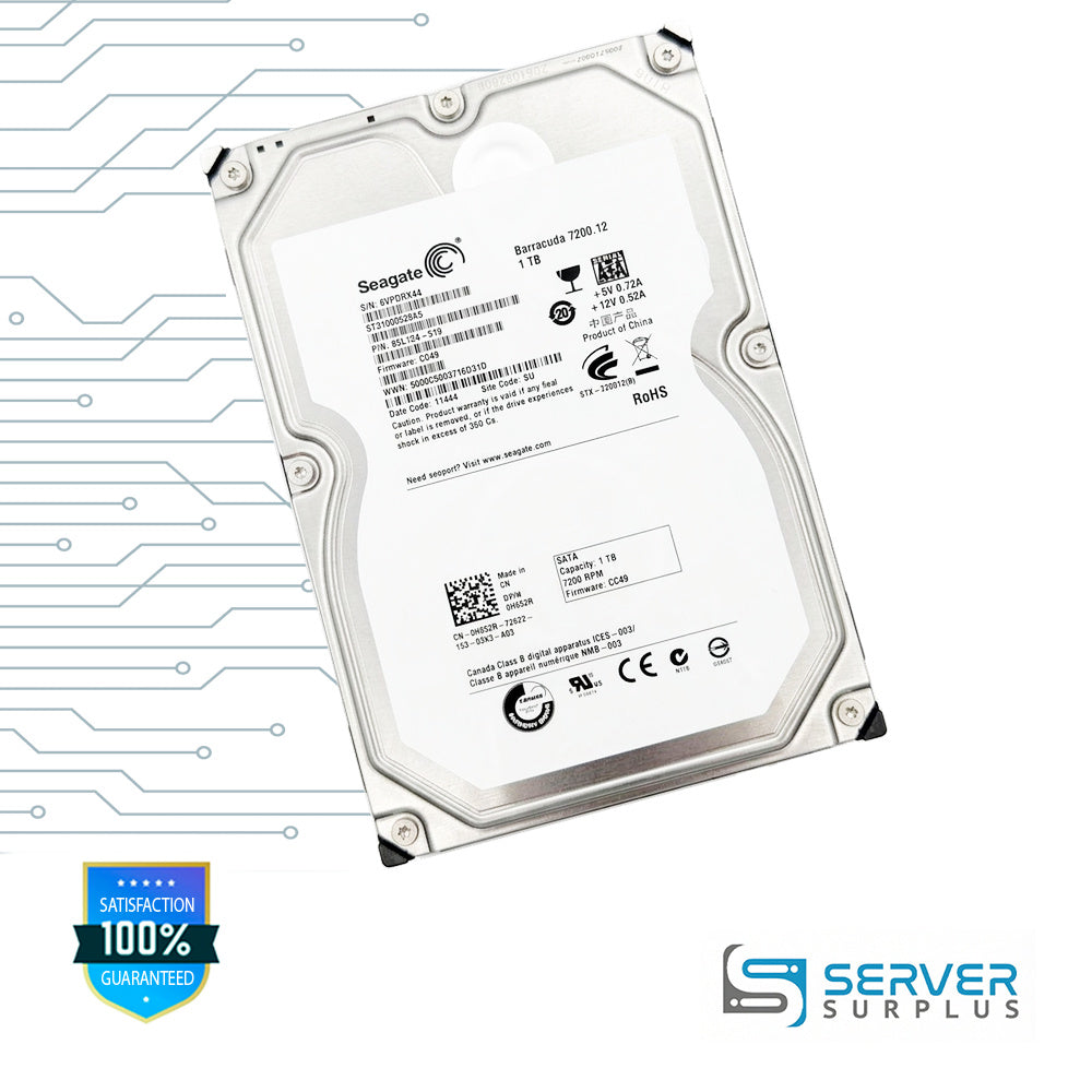 Dell Barracuda 7200.12 1TB SATA 7.2K 3.5 in Enterprise HDD | 0H652R | ST31000528AS | H652R