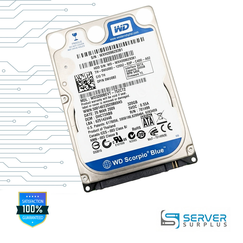 Dell Scorpio Blue 320GB SATA 5.4K 2.5 in Enterprise HDD | 0WU082 | WD3200BEVT-75ZCT2 | WU082