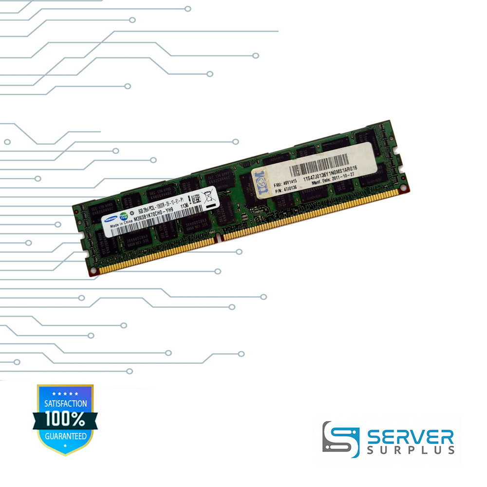 IBM 8GB DDR3L-1333 PC3L-10600 2Rx4 ECC Registered 240-Pin RDIMM Server Memory | 49Y1415 | M393B1K70CH0-YH9 | 47J0136