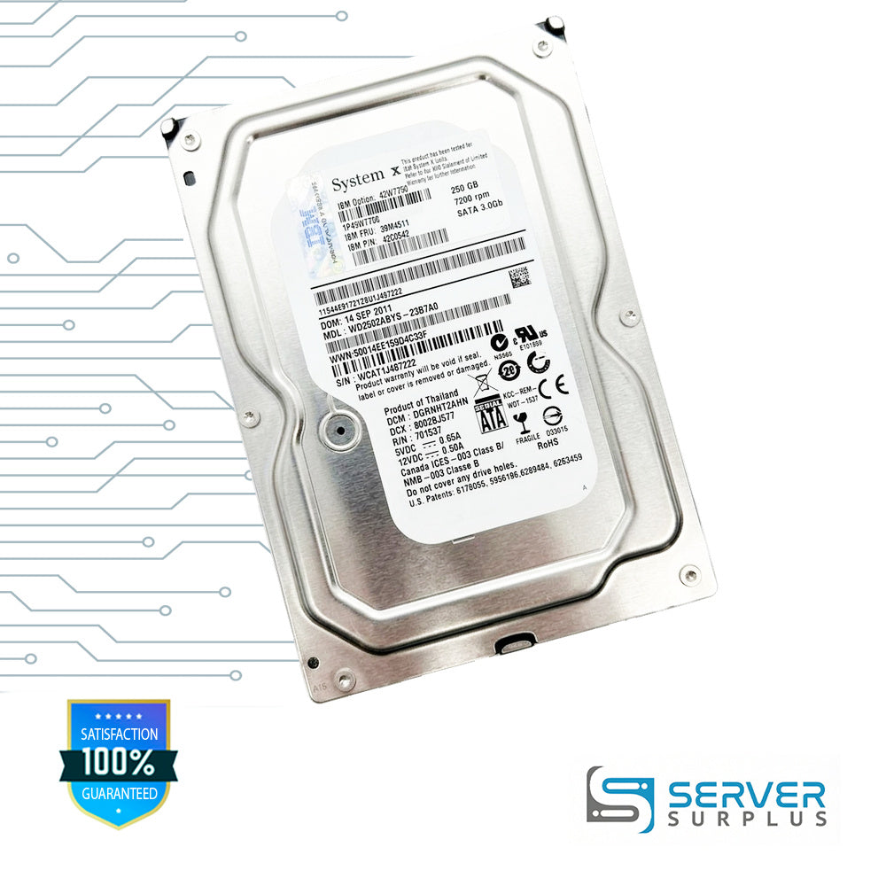 IBM WD2502ABYS 250GB SATA 7200 RPM 3.5 in Enterprise HDD | 39M4511 | WD2502ABYS-23B7A0 | 43W7750 | 42C0542