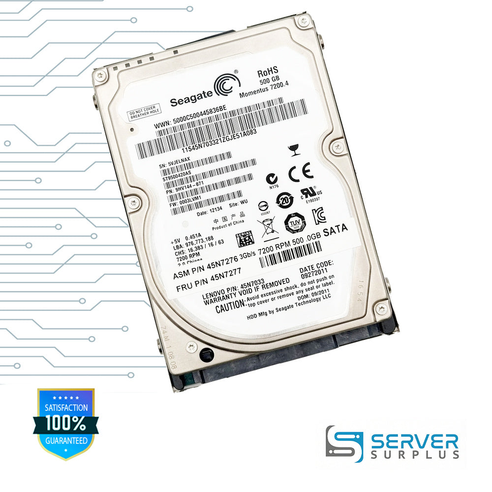 Lenovo Momentus 7200.4 500GB SATA 7.2K 2.5 in Enterprise HDD | 45N7277 | ST9500420AS | 45N7276 | 45N7033