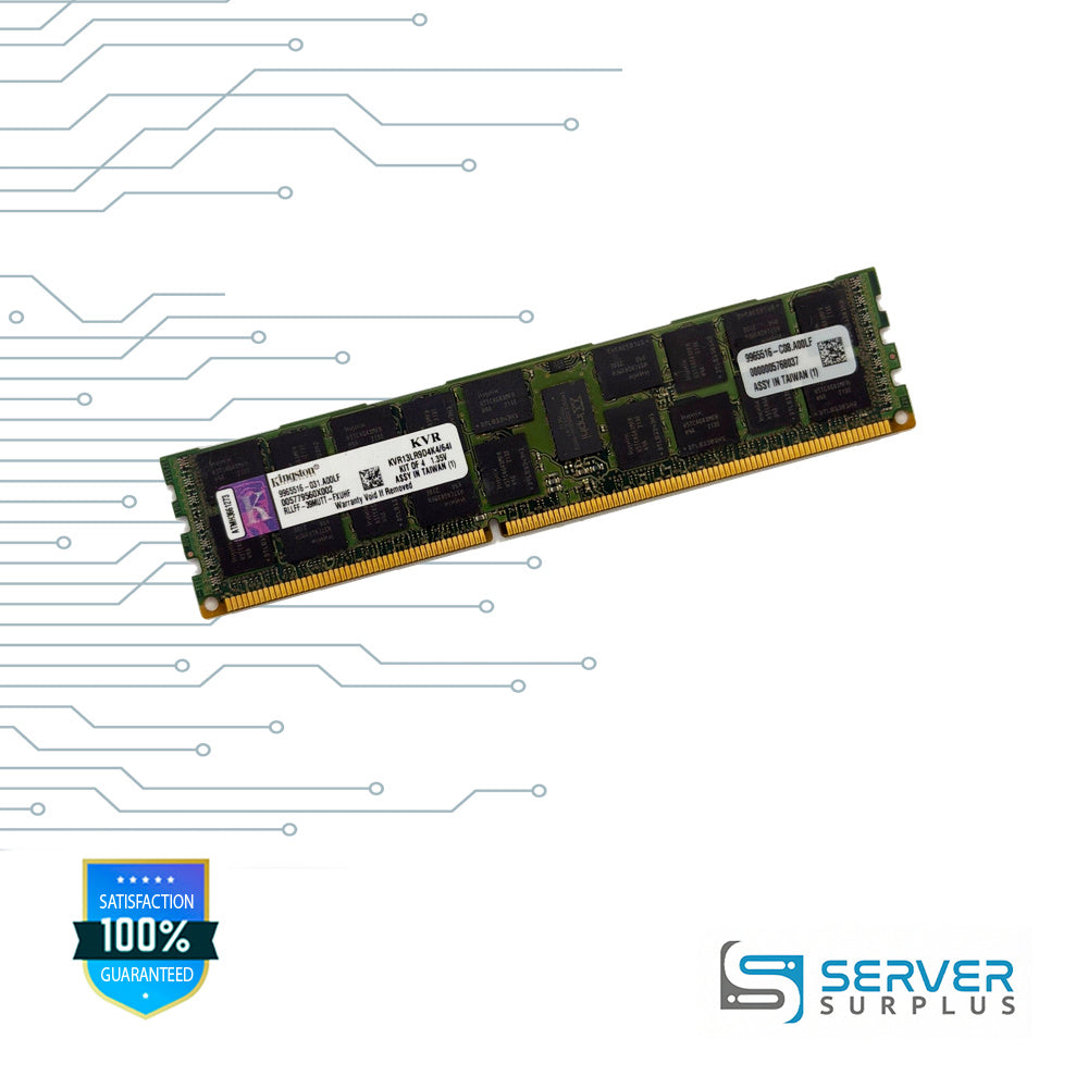 Kingston 64GB Kit (4x16GB) DDR3L-1333 PC3L-10600 4Rx4 ECC Registered 240-Pin RDIMM Server Memory | KVR13LR9D4K4/64I | KVR13LR9D4K4