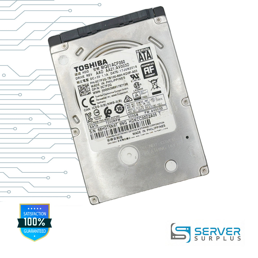 Dell 500GB SATA 7.2K 512e 2.5 in Enterprise HDD | 0C7F2G | MQ01ACF050 | C7F2G