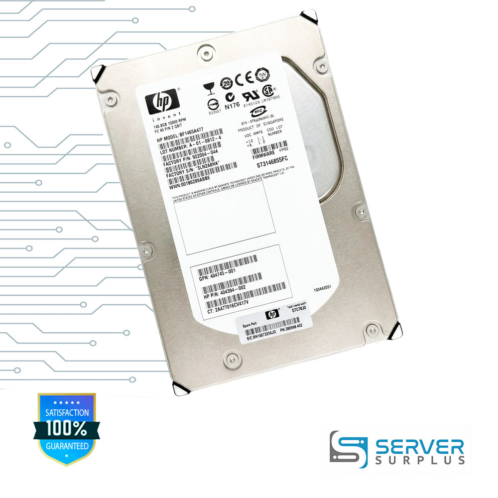 HP 146.8GB FC 15K 3.5 in Enterprise HDD | 404394-002 | ST3146855FC | BF1465A477 | 404745-001 | 300590-002