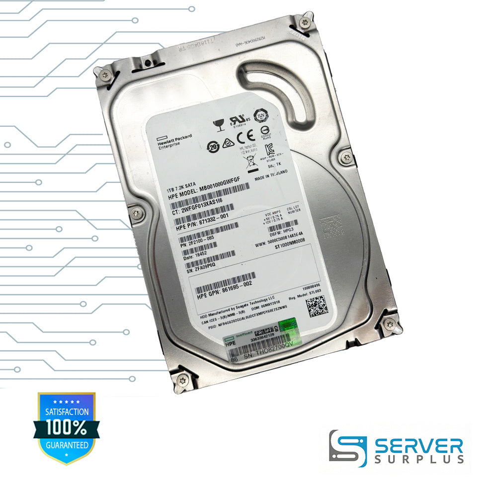 HPE 1TB SATA 7.2K 3.5 in Enterprise HDD | 871332-001 | ST1000NM0008 | MB001000GWFGF | 861695-002