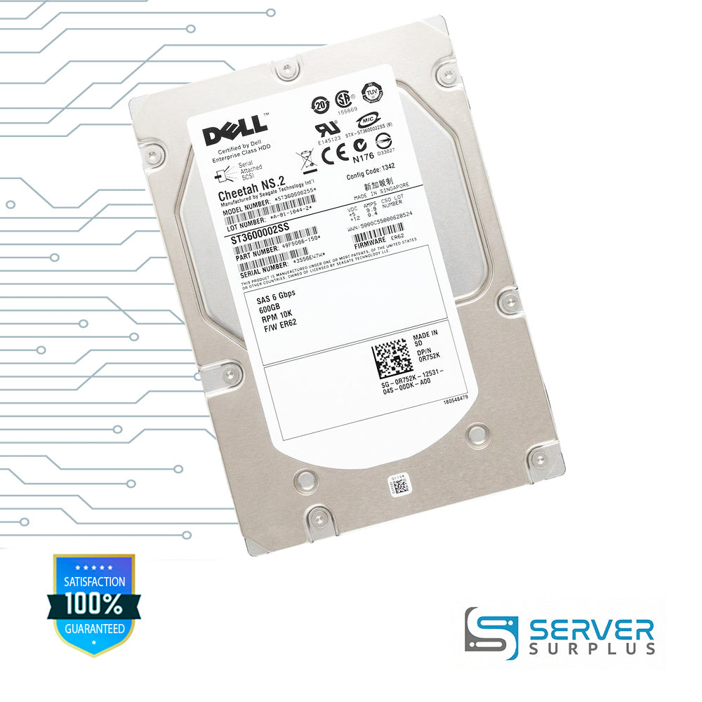 Dell Cheetah NS.2 600GB SAS 6Gb/s 3.5 in Enterprise HDD | 0R752K | ST3600002SS | SG-0R752K-12531-04S-00DK-A00 | R752K