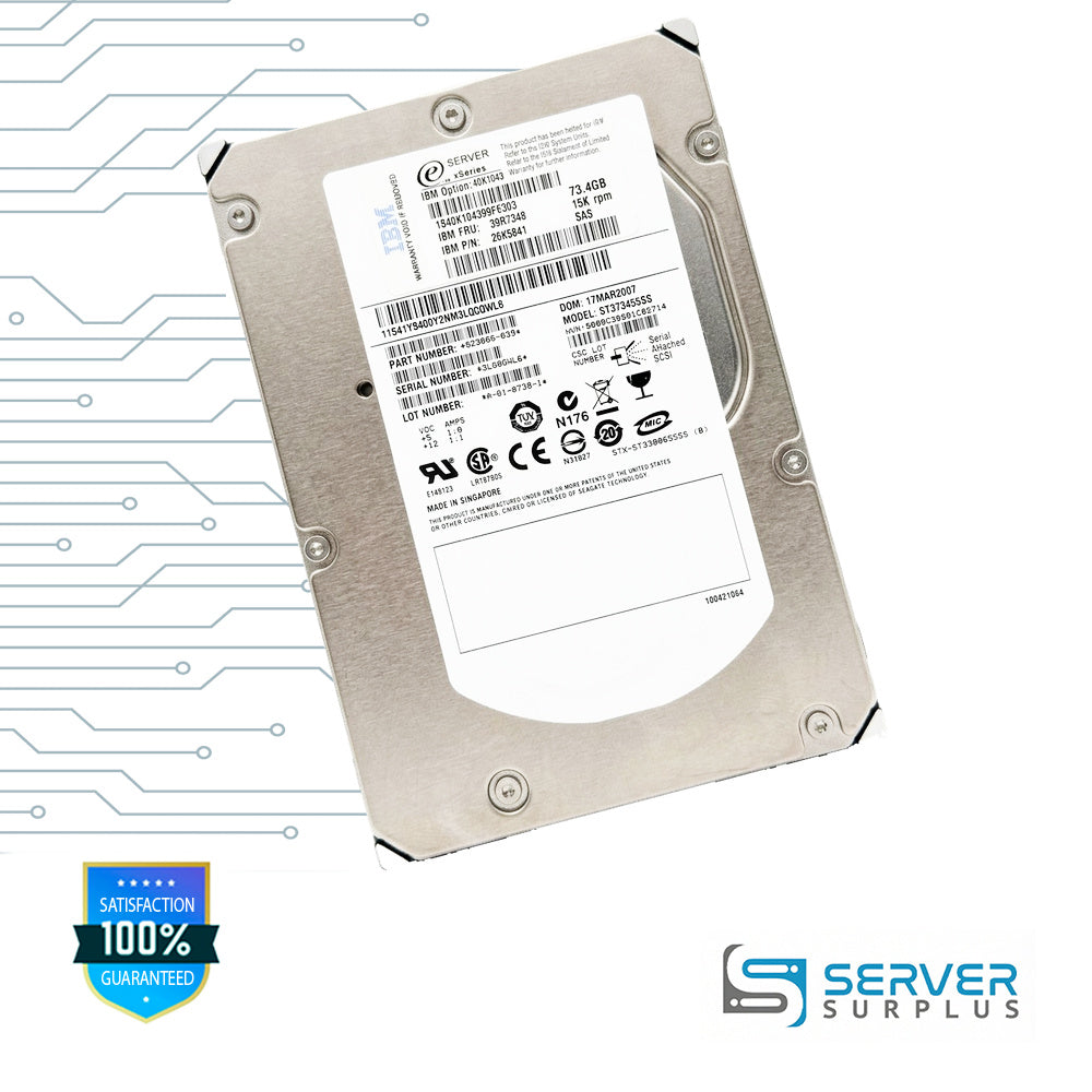 IBM 73.4GB SAS 15K 3.5 in Enterprise HDD | 39R7348 | ST373455SS | 40K1043 | 26K5841