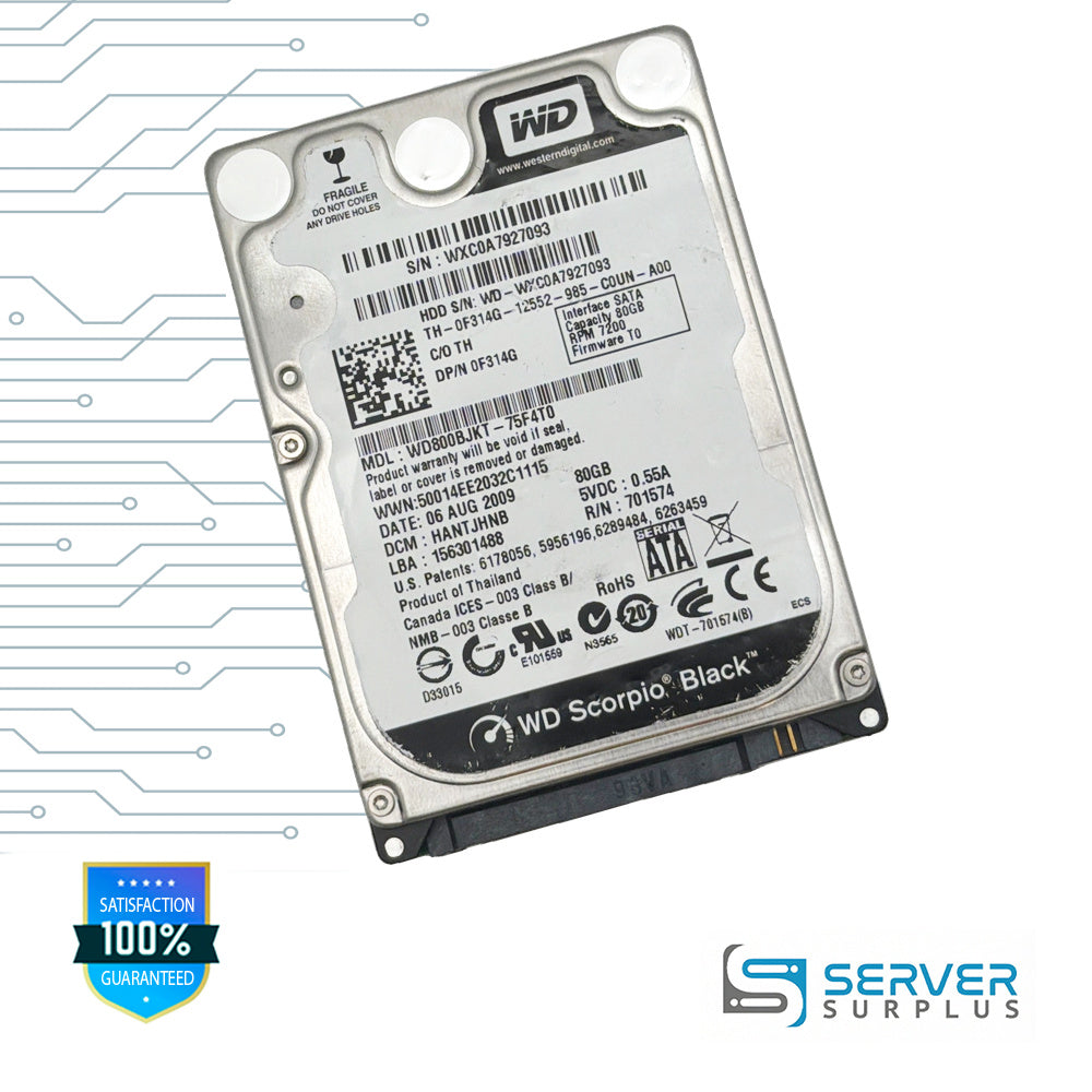 Dell Scorpio Black 80GB SATA 7.2K 2.5 in Enterprise HDD | 0F314G | WD800BJKT-75F4T0 | F314G