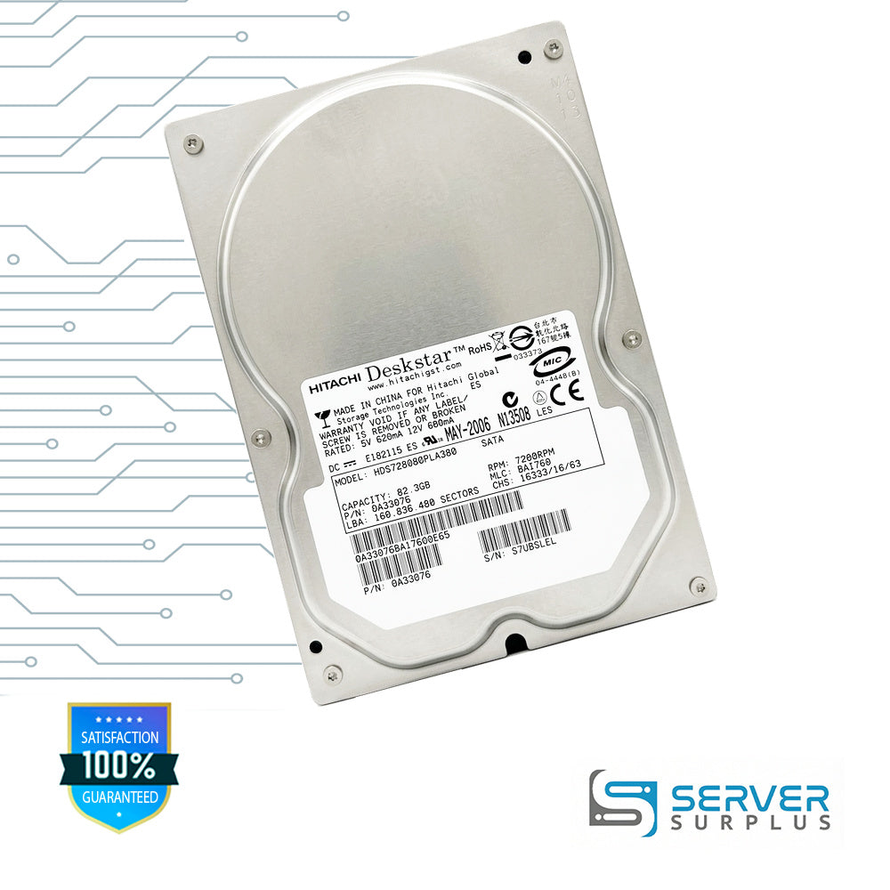 Hitachi HDS728080PLA380 82.3GB SATA 7200RPM 3.5 in Enterprise HDD | 0A33076
