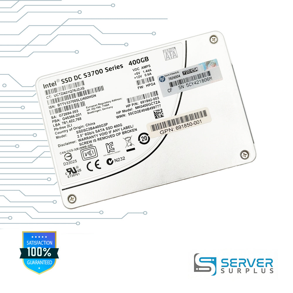 HP SSD DC S3700 Series 400GB SATA 2.5 in Enterprise SSD | 691842-003 | SSDSC2BA400G3P | MK0400GCTZA