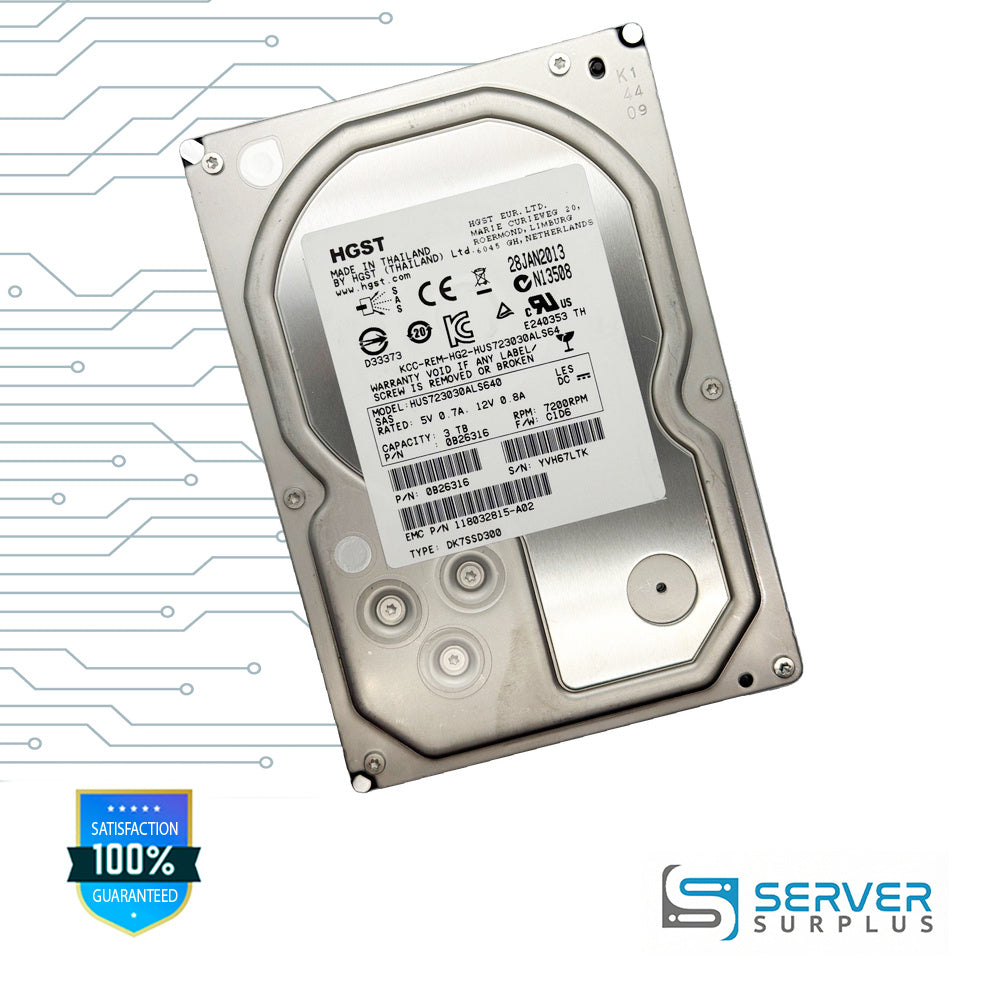 HGST HUS723030ALS640 3TB SAS 7200 RPM 3.5 in Enterprise HDD | 0B26316