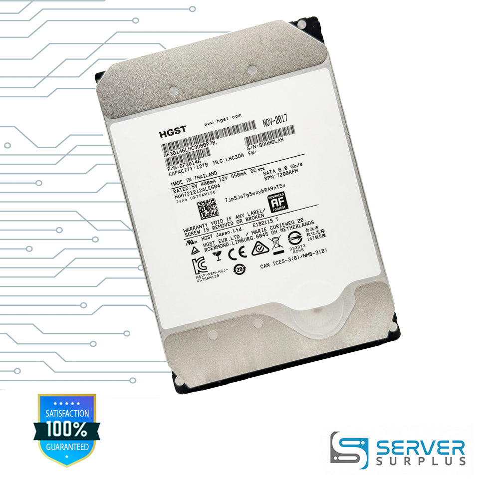 HGST HUH721212ALE604 12TB SATA 6Gb/s, 7200 RPM 3.5 in Enterprise HDD | 0F30146