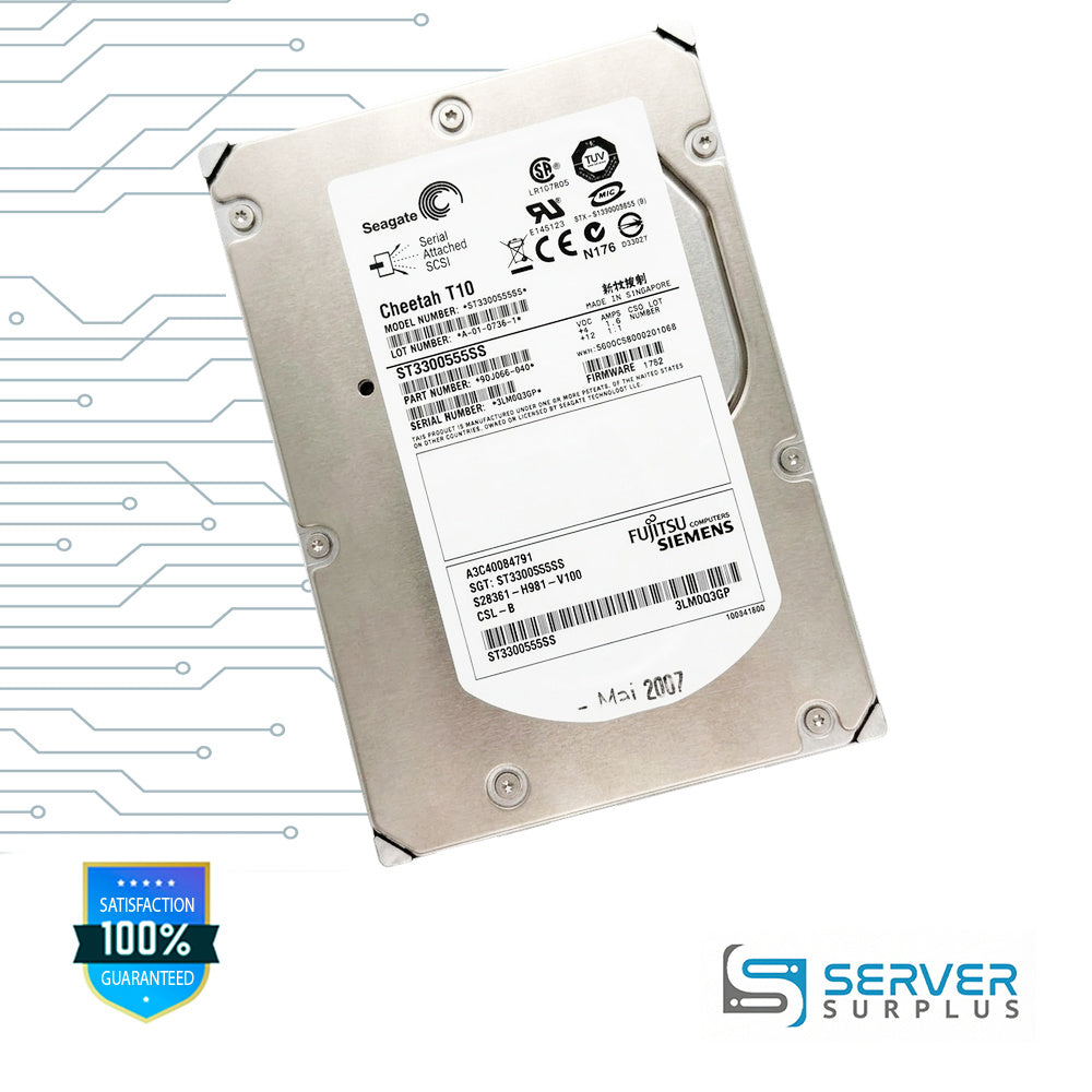 Fujitsu Cheetah T10 SAS 3.5 in Enterprise HDD | S26361-H981-V100 | ST3300555SS | A3C40084791 | CSL-B | 9DJ066-040