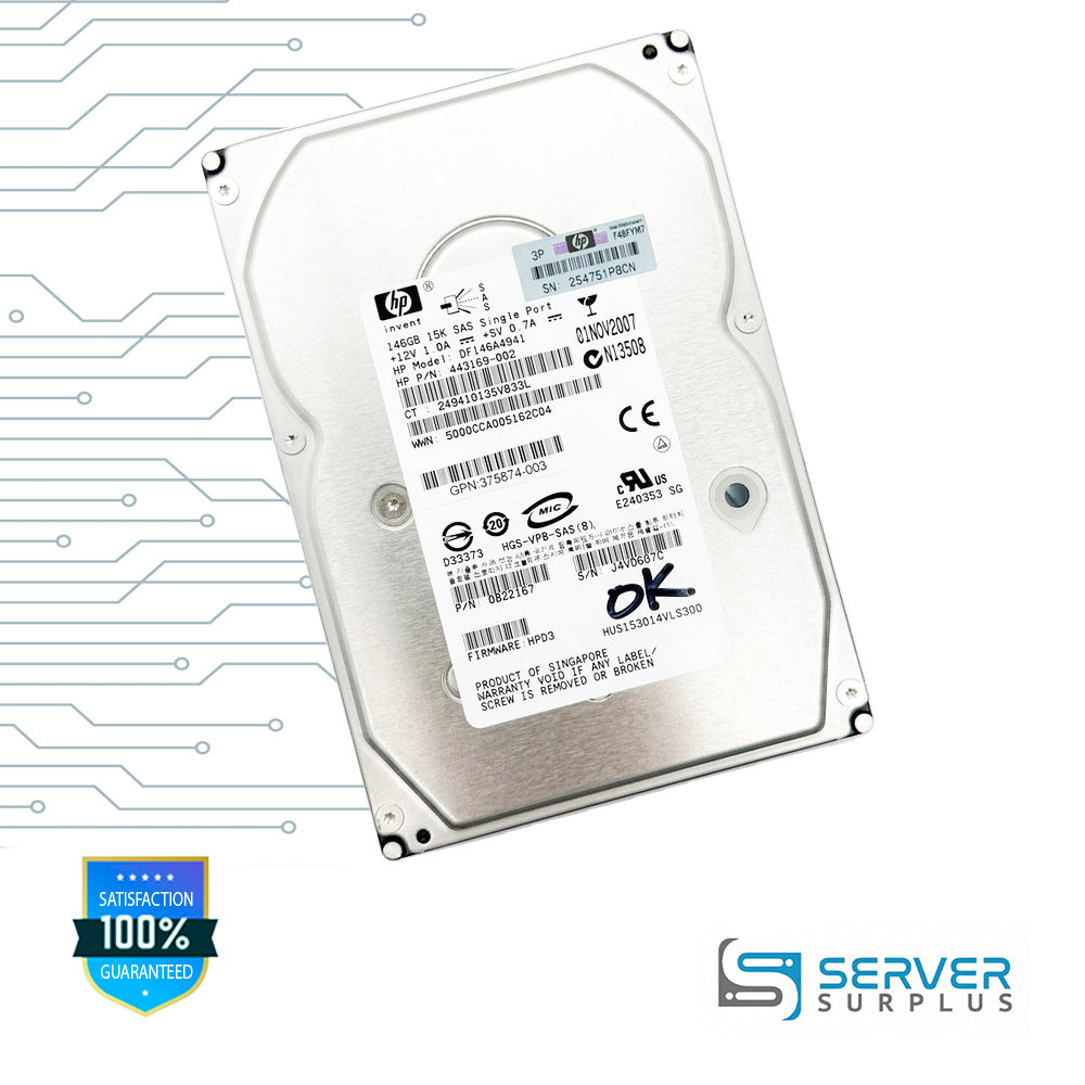 HP DF146A4941 146GB SAS 15K 3.5 in Enterprise HDD | 443169-002 | 0B22167 | 375874-003