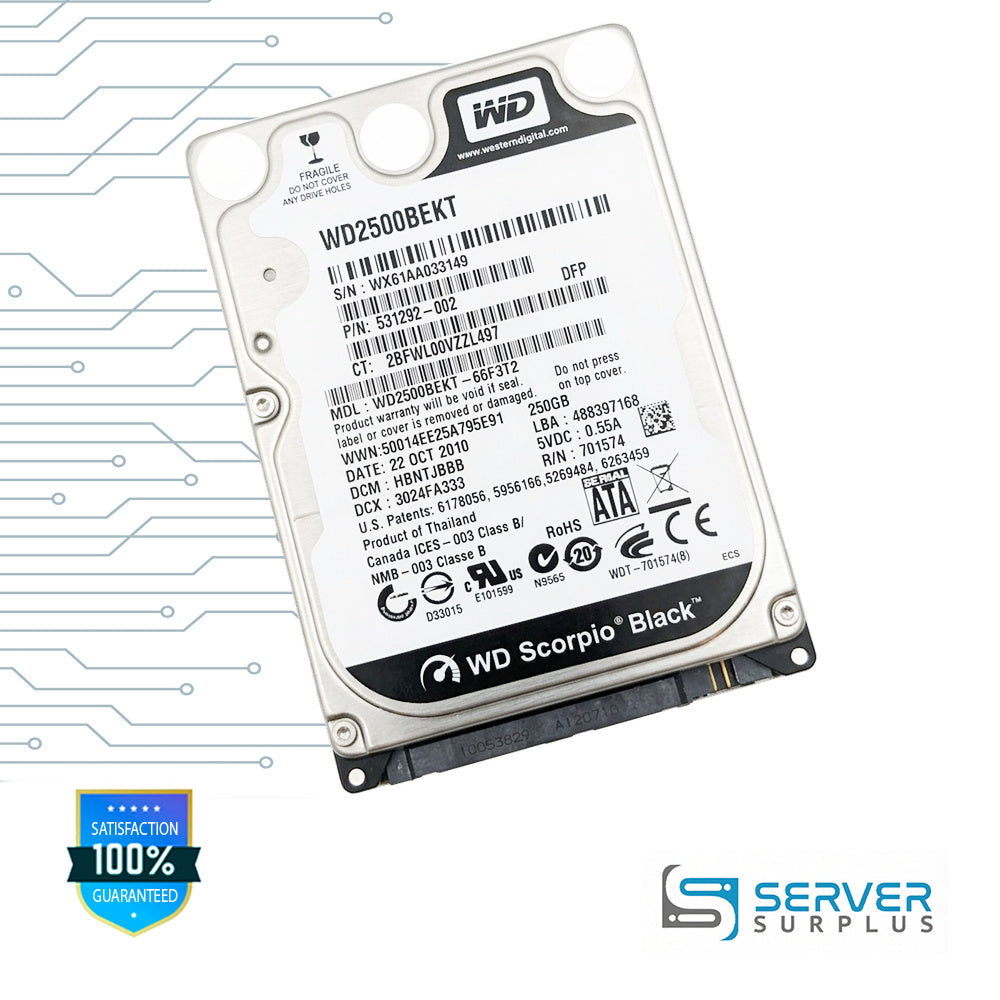 HP Scorpio Black 250GB SATA 2.5 in Enterprise HDD | 531292-002 | WD2500BEKT