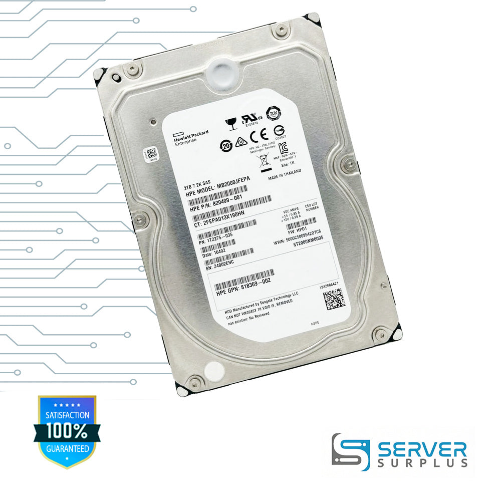 HPE 2TB SAS 7.2K 3.5 in Enterprise HDD | 820409-001 | ST2000NM0005 | 818369-002 | MB2000JFEPA