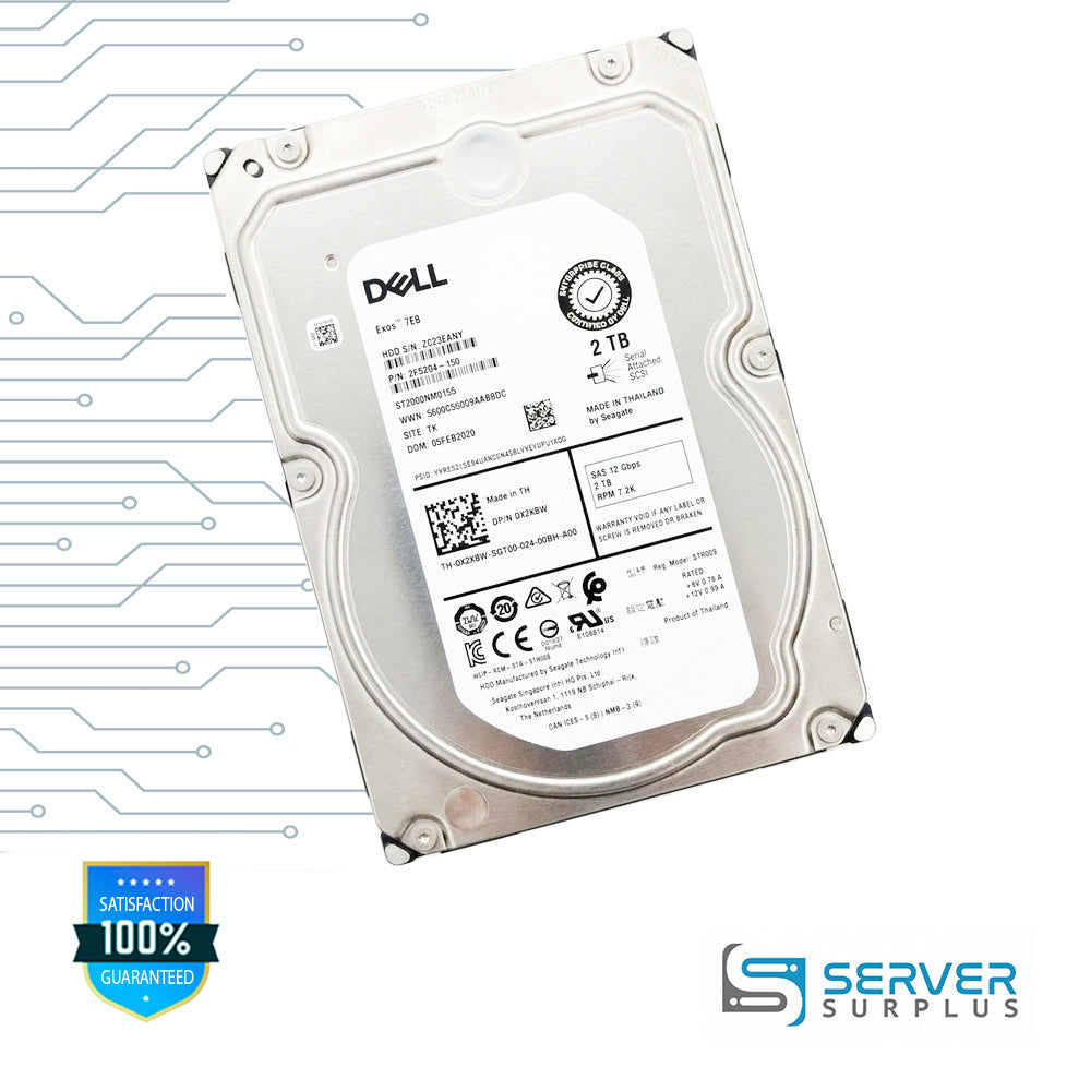Dell Exos 7E8 2TB SAS 12Gb/s 3.5 in Enterprise HDD | 0X2K8W | ST2000NM0155 | 2FS204-150 | X2K8W