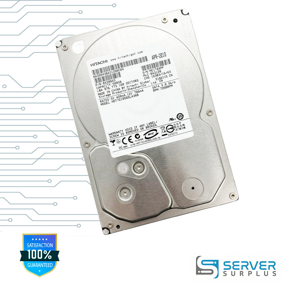 Hitachi HDT721050SLA360 500GB SATA 3Gb/s 3.5 in Enterprise HDD | 0A39943