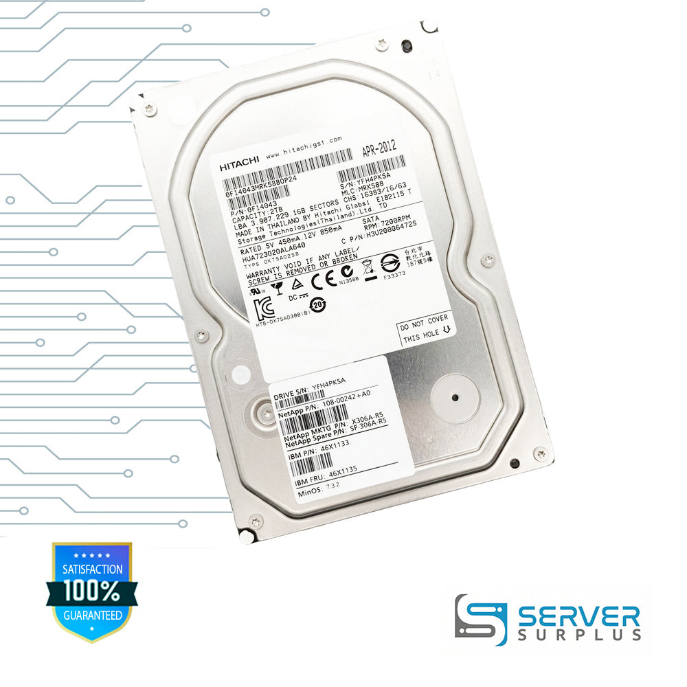 NetApp HUA723020ALA640 2TB SATA 7.2K 3.5 in Enterprise HDD | 108-00242+A0 | 0F14043 | X306A-R5 | SP-306A-R5 | 46X1133 | 46X1135