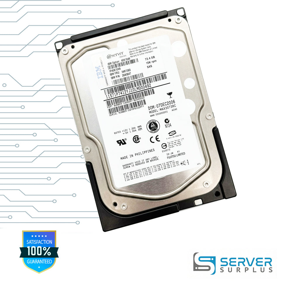 IBM MAX3073RC 73.4GB SAS 15K 3.5 in Enterprise HDD | 39R7360 | CA06697-B25900BA | 40K1049 | 26K5847