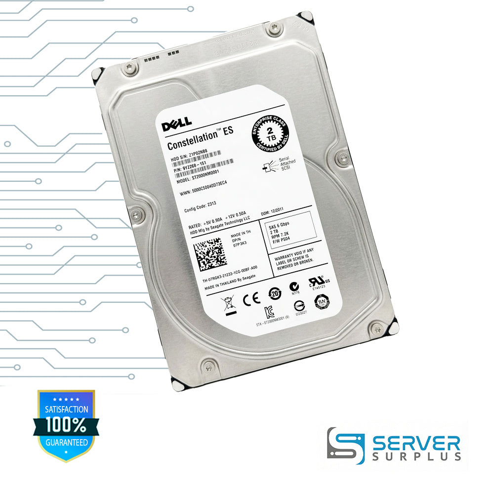Seagate Constellation ES 2TB SAS 6Gb/s 3.5 in Enterprise HDD | ST2000NM0001 | 07RGK3 | 9YZ268-151