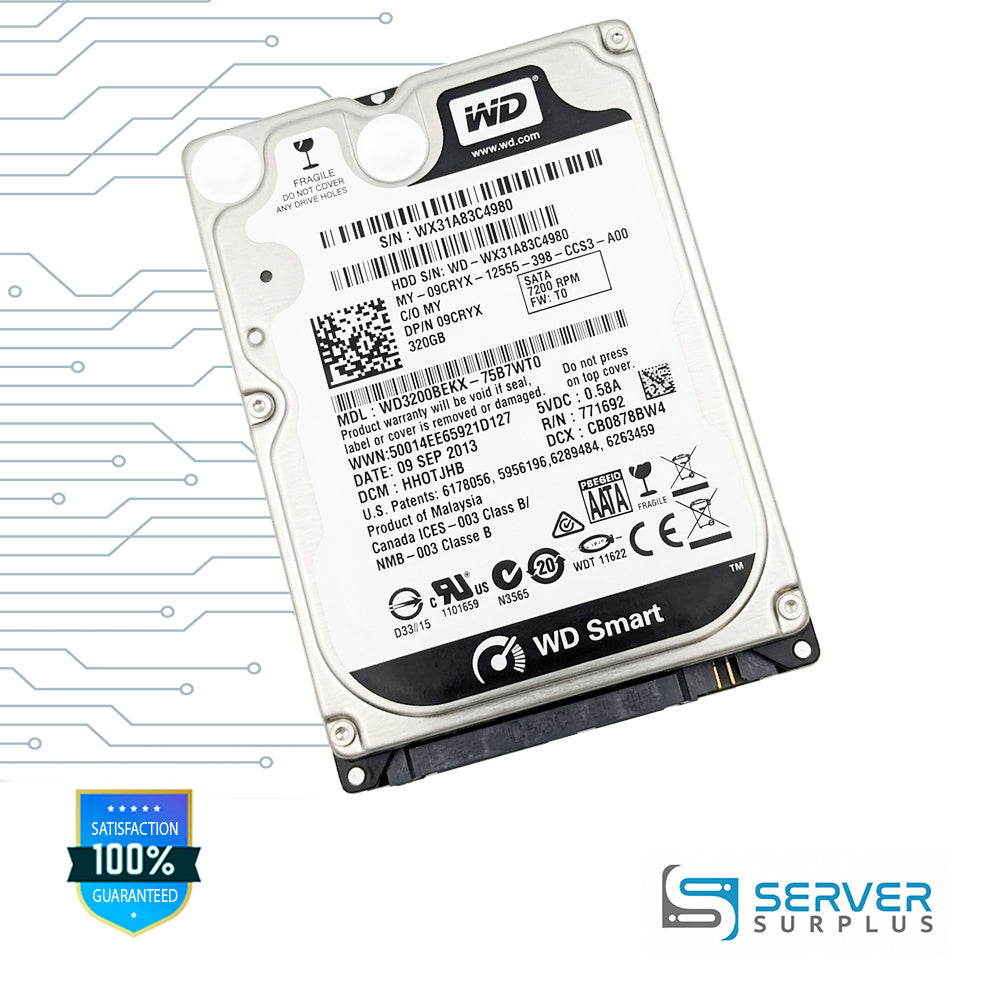 Dell 320GB SATA 7.2K 2.5 in Enterprise HDD | 09CRYX | WD3200BEKX-75B7WT0 | 9CRYX