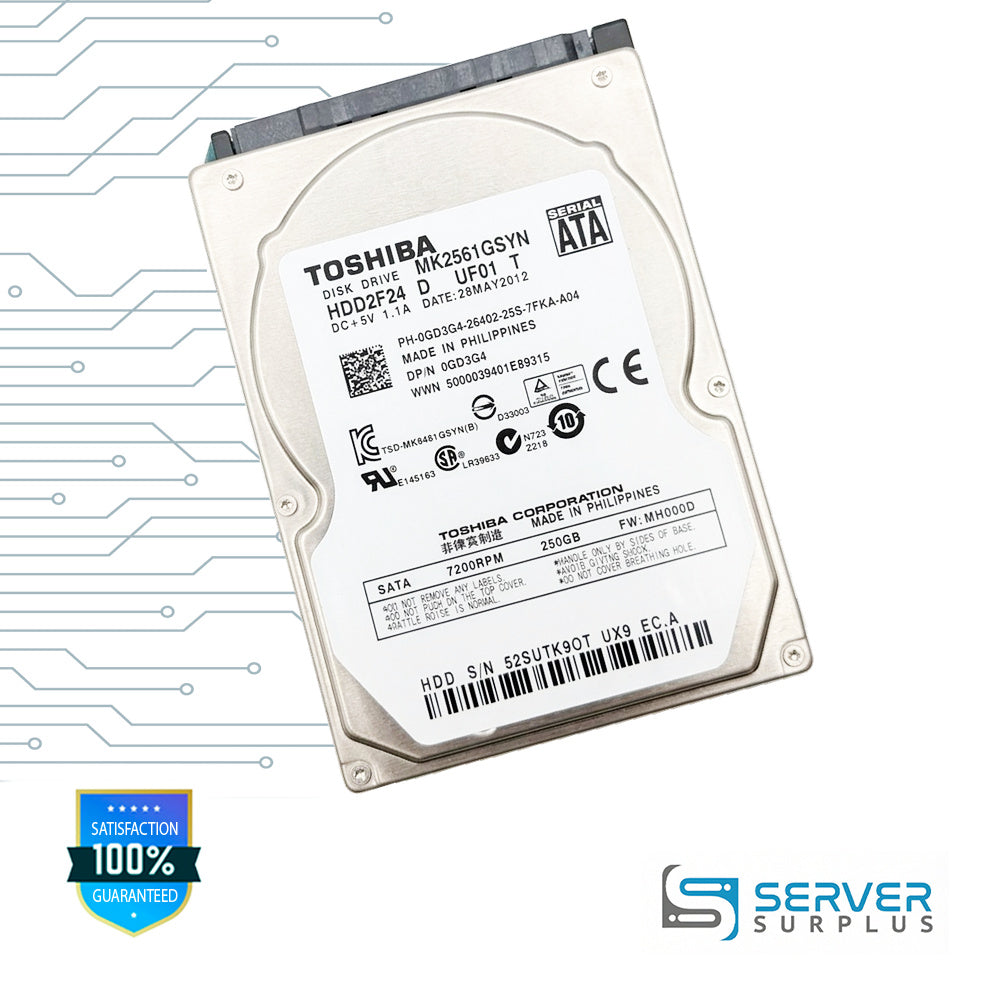 Dell 250GB SATA 7.2K 2.5 in Enterprise HDD | 0GD3G4 | MK2561GSYN | GD3G4