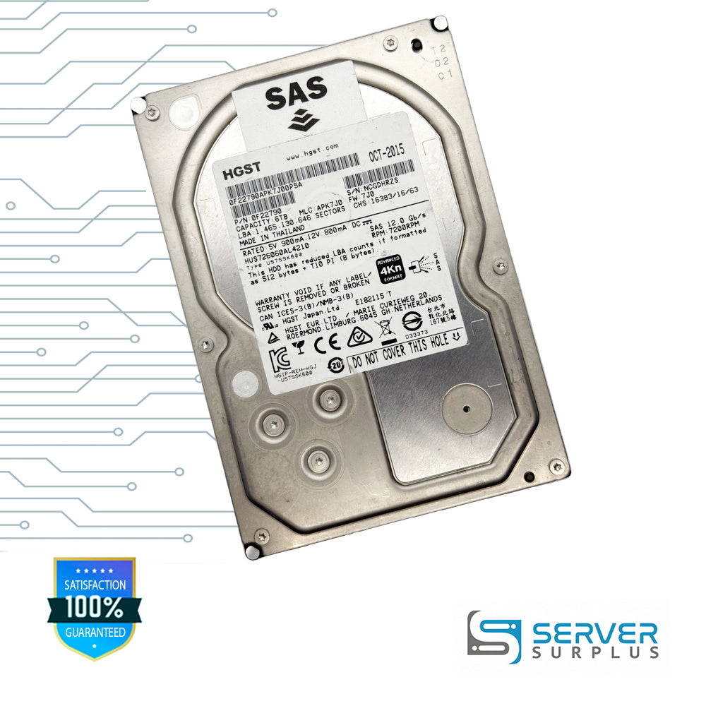 HGST HUS726060AL4210 6TB SAS 12Gb/s 12Gb/s 3.5 in Enterprise HDD | 0F22790