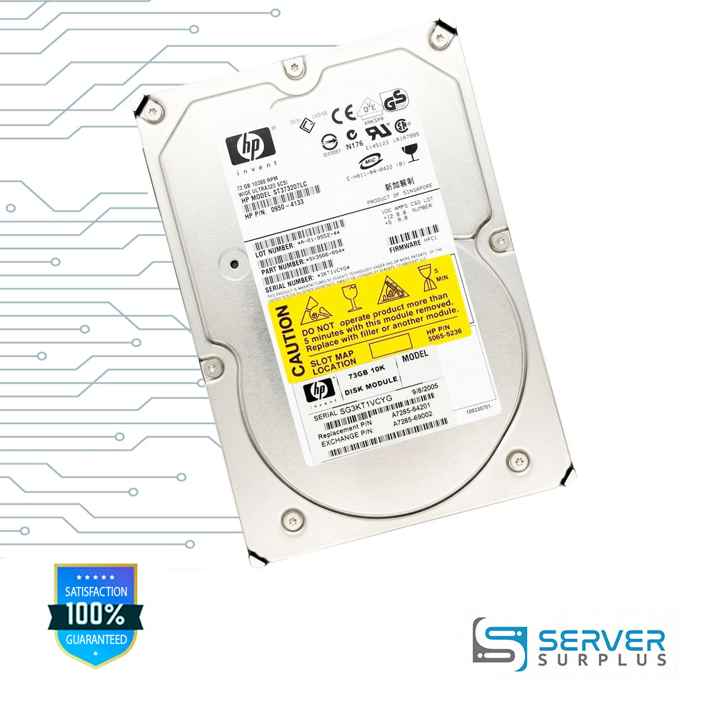 HP 73GB SCSI 10K 3.5 in Enterprise HDD | 5065-5236 | ST373207LC | 0950-4133 | A7285-64201 | A7285-69002 | 9X3006-054
