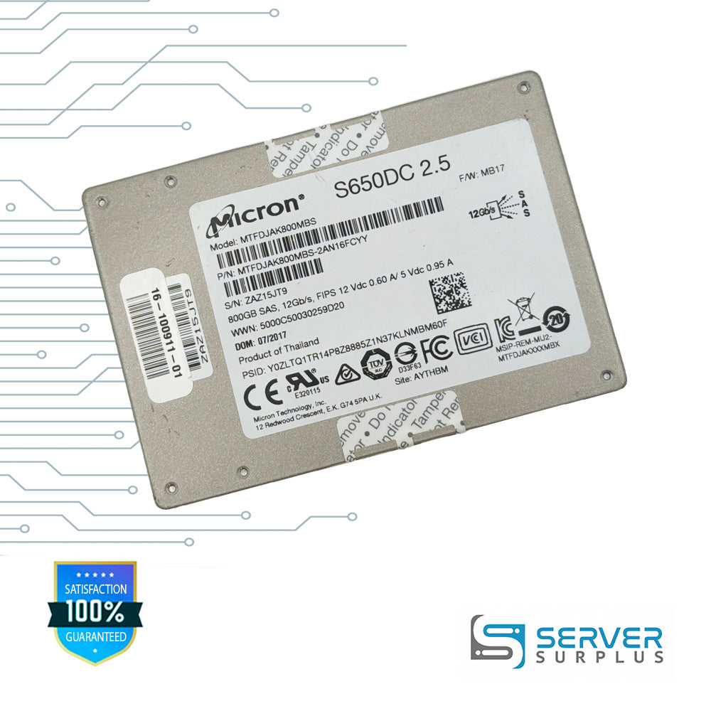 Micron S650DC 800GB SAS 12Gb/s 2.5 in Enterprise SSD | MTFDJAK800MBS-2AN16FCYY