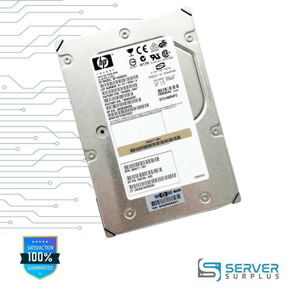 HP 146.8GB FC 15000 RPM 3.5 in Enterprise HDD | 359709-003 | ST3146854FC | BF14658244 | 364617-001 | 365611-001