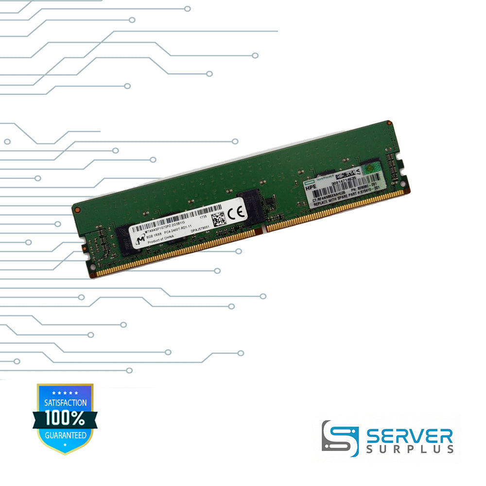 HPE 8GB DDR4-2400 PC4-19200 1Rx8 ECC Registered 288-Pin RDIMM Server Memory | 809080-091 | MTA9ASF1G72PZ-2G3B1IG