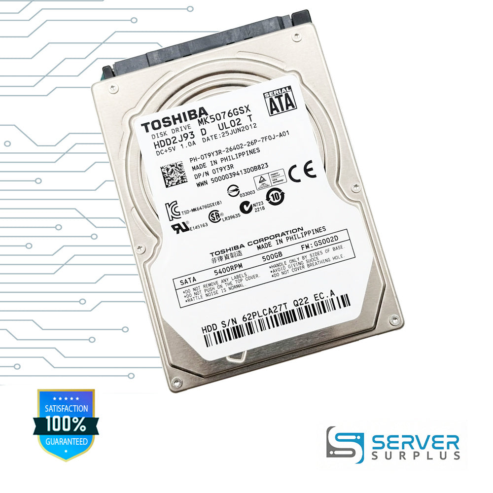 Dell 500GB SATA 5.4K 2.5 in Enterprise HDD | 0T9Y3R | MK5076GSX | T9Y3R